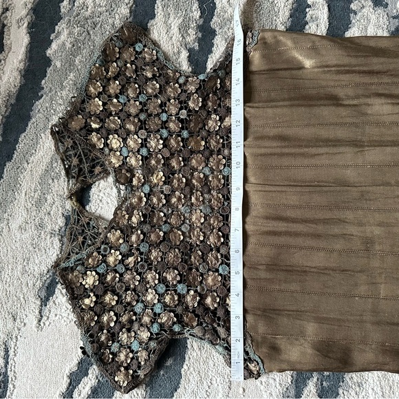 Gold/bronze Midi A-line Dress with Flutter Sleeves for Cocktail - Picture 3 of 5